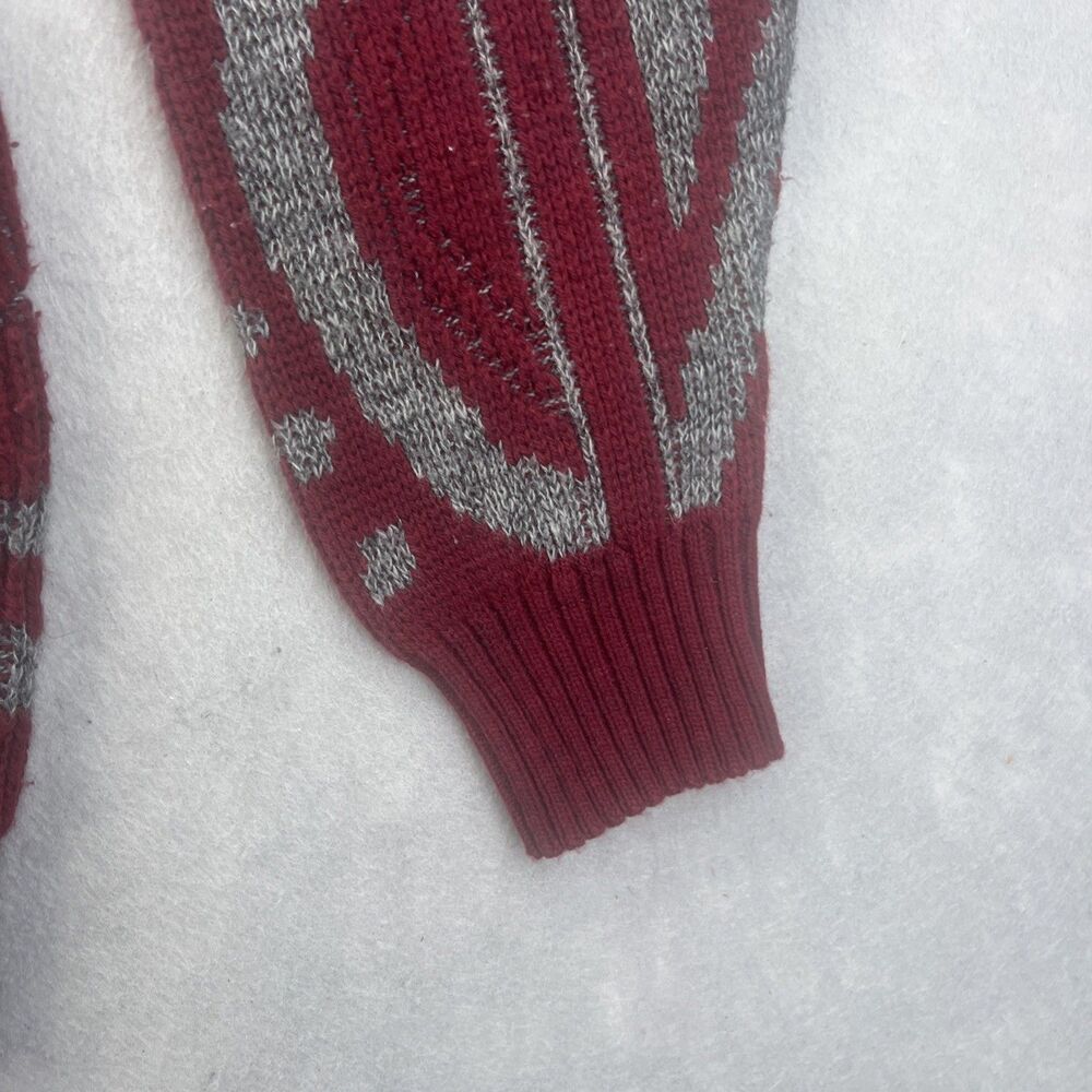 London Fog Knit Sweater Mens M Maroon Gray Ribbed Hem VTG Grandpacore Cabincore - Picture 7 of 12